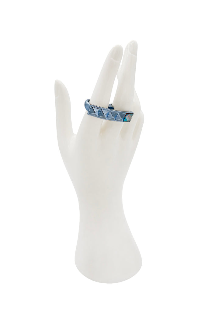 Vintage Blue Two Finger Pyramid Conceptual Statement Ring
