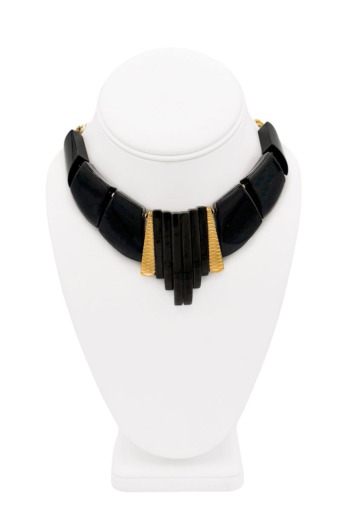Lanvin Black Gold Geometric Art Deco Necklace