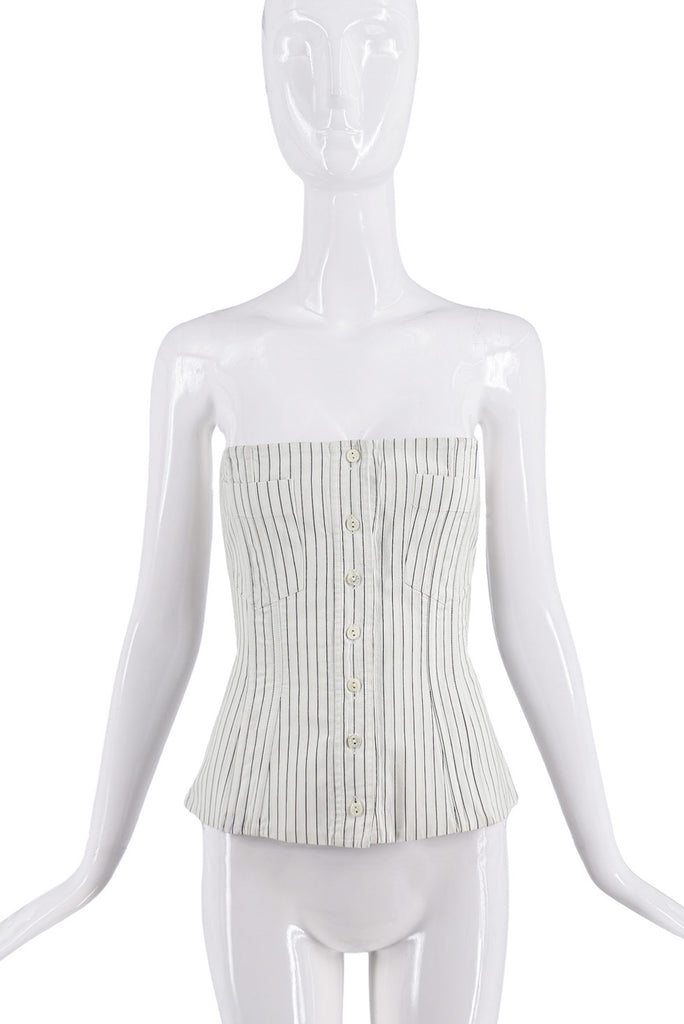 Dolce & Gabbana White Black Pinstripe Corset Top SS2003