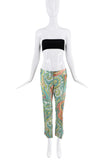 Dolce & Gabbana Green Pink Yellow Silk Paisley Print Pants