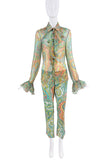 Dolce & Gabbana Green Pink Yellow Silk Paisley Print Pants