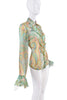 Dolce & Gabbana Green Yellow Pink Sheer Paisley Print Ruffle Button Down Blouse