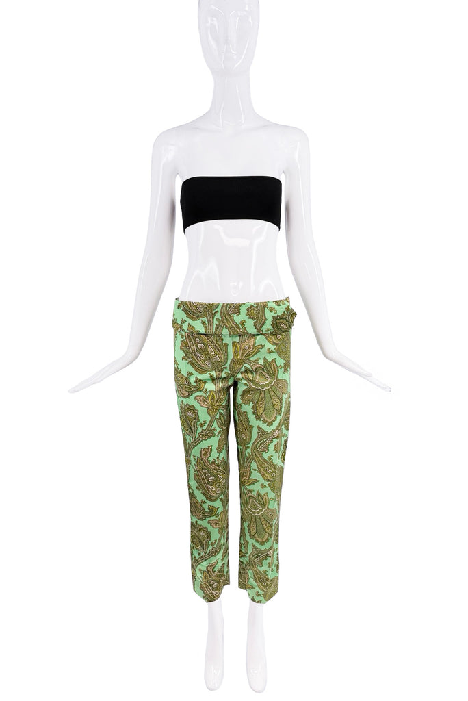 Dolce & Gabbana Green Paisley Print Belt Pants