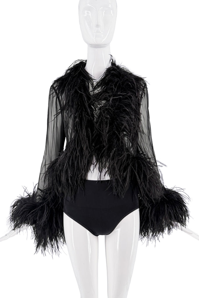 Saint Laurent Black Sheer Feather Blouse
