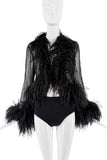 Saint Laurent Black Sheer Feather Blouse