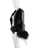 Saint Laurent Black Sheer Feather Blouse