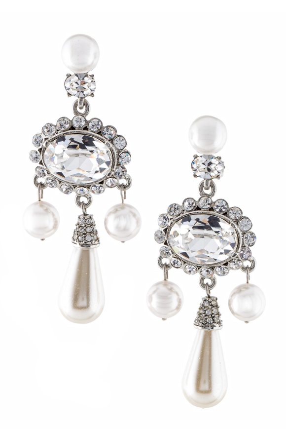 Oscar de la Rental Crystal Pearl Drop Earrings