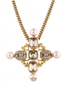 Saint Laurent Gold Gemstone Pearl Gripoix Style Cross Pendant Necklace