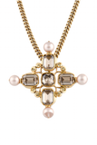 Saint Laurent Gold Gemstone Pearl Gripoix Style Cross Pendant Necklace
