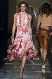 Roberto Cavalli Red Pink White Diamond Print Ruffle Silk Slip Dress Gown Spring 2004