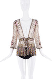 Roberto Cavalli Pink Green Sheer Beaded Embroidered Sequin Top