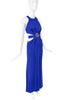 Roberto Cavalli Blue Cut-Out Gown Dress with Gold Parrot Brooch Hardware Detail