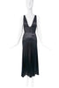 Roberto Cavalli Black Satin Deep V-Neckline with Ruche Details Gown