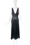 Roberto Cavalli Black Satin Deep V-Neckline with Ruche Details Gown