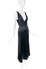Roberto Cavalli Black Satin Deep V-Neckline with Ruche Details Gown