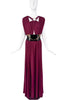Roberto Cavalli Purple Maroon Silk Jersey Criss Cross Cut Out Snake Clasp Goddess Gown
