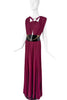 Roberto Cavalli Purple Maroon Silk Jersey Criss Cross Cut Out Snake Clasp Goddess Gown