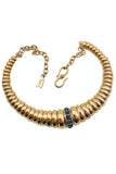 Saint Laurent Gold Snake Ripple Blue Gem Stone Spike Necklace