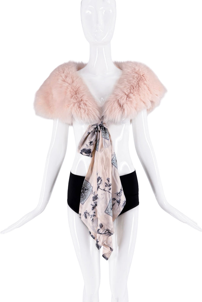 Roberto Cavalli Pink Fur Floral Silk Scarf Stole