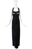 Saint Laurent Black Cut Out Bra Corset Scallop Edge Halter Dress Gown