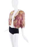 Emanuel Ungaro Blonde Purple Floral Ruffle Collar Fur Coat