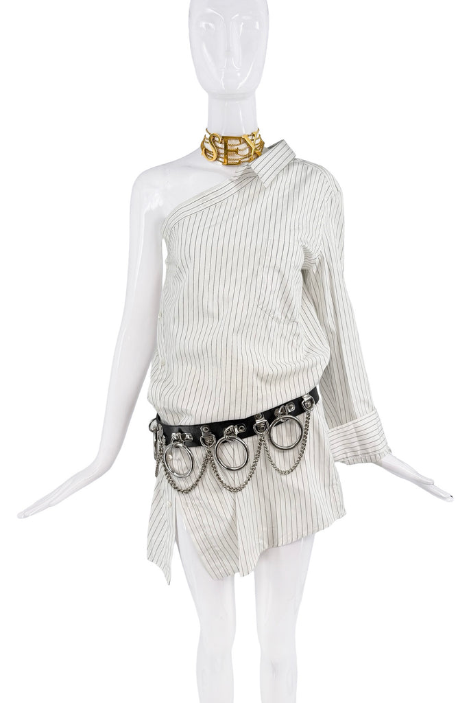 Dolce & Gabbana White Black Pinstripe Asymmetric Button Down Shirt SS2003