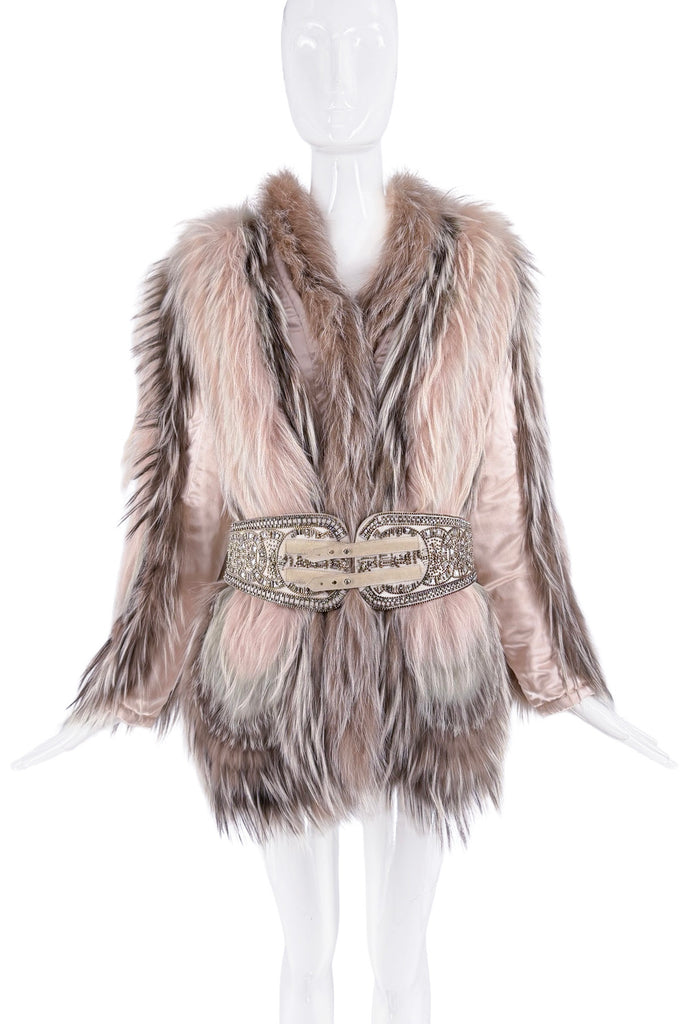 Roberto Cavalli Pink Brown Oversized Fur Jacket Coat
