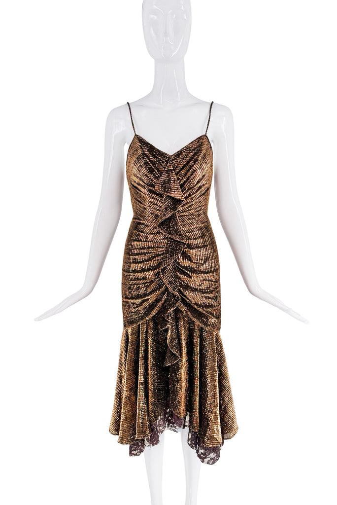 Newleaf Copper Lurex Ruffle Lace Drop Waist Dress