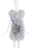 Dolce & Gabbana Silver Sequin Asymmetric Feather Dress