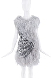 Dolce & Gabbana Silver Sequin Asymmetric Feather Dress