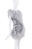 Dolce & Gabbana Silver Sequin Asymmetric Feather Dress