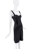 Versace Black Satin Lace Bustier Bra Slip Dress