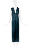 Lanvin Teal Blue Green Satin Silk Draped Gown Dress