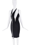 Christian Cowan Black Silver Zipper Asymmetric Bodycon Halter Dress