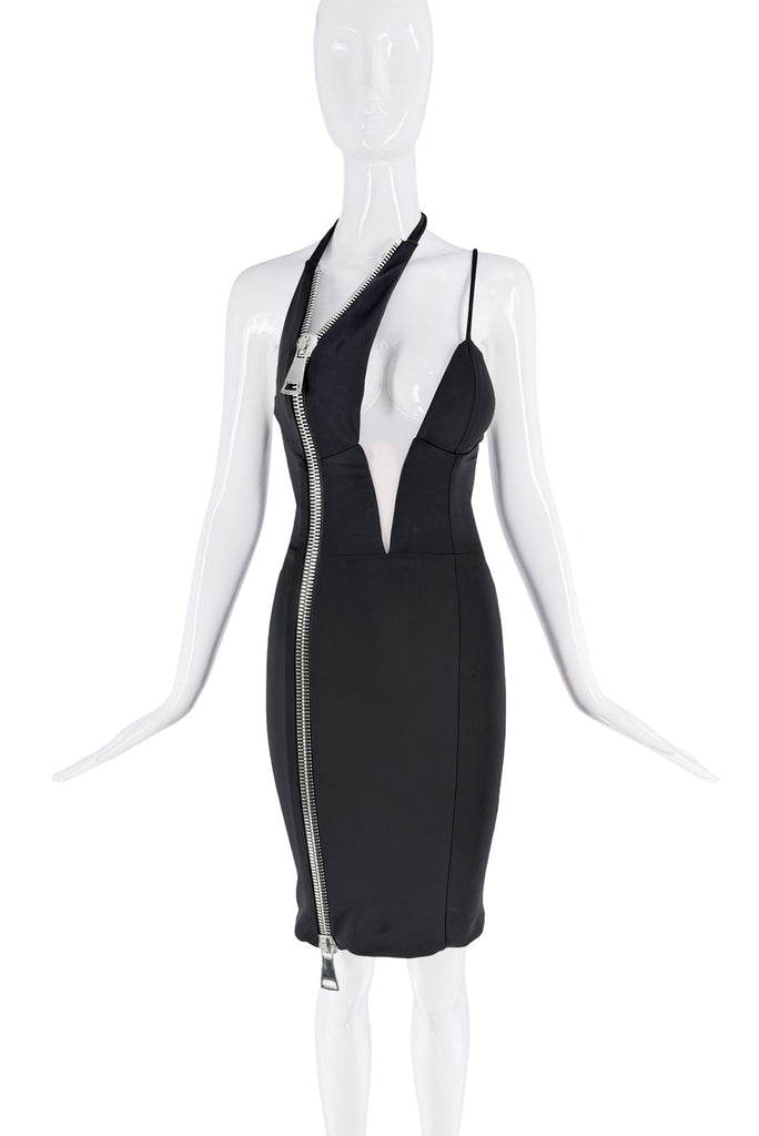 Christian Cowan Black Silver Asymmetric Zipper Bodycon Dress
