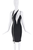 Christian Cowan Black Silver Asymmetric Zipper Bodycon Dress