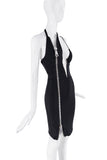 Christian Cowan Black Silver Zipper Asymmetric Bodycon Halter Dress