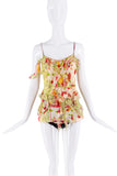 Christian Dior Green Red Multicolor Floral Print Ruffle Tank Top