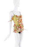 Christian Dior Green Red Multicolor Floral Print Ruffle Tank Top