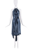 Vivienne Westwood Blue Silk Satin Wrap Drape Halter Neck Dress