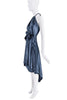 Vivienne Westwood Blue Silk Satin Wrap Drape Halter Neck Dress