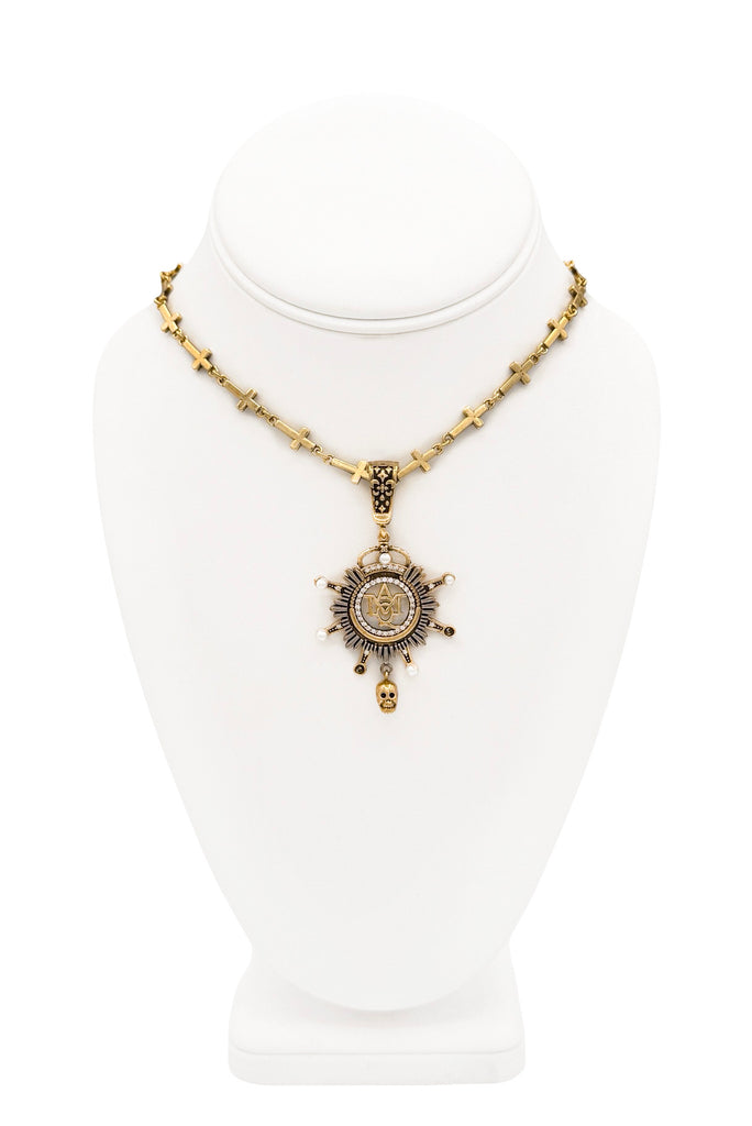 Alexander McQueen Gold Black Starbust Logo Pendant Cross Chain Link Necklace