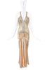 Roberto Cavalli Gold Sequin Drop Waist Bias Cut Gown