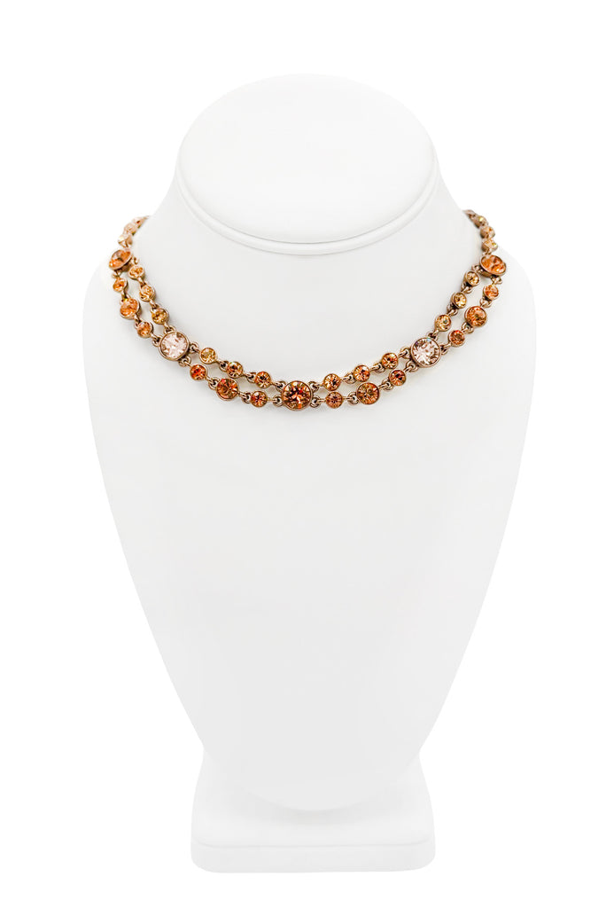 Givenchy Gold Orange Gemstone Crystal Two Tier Chain Link Necklace