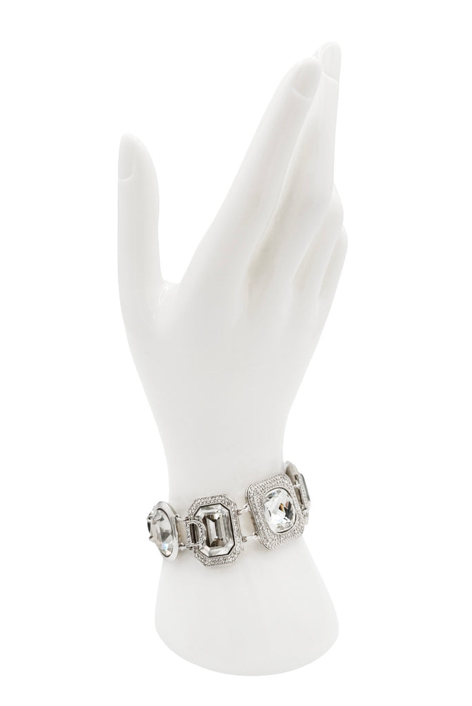 Christian Dior Silver Pavé Crystal Rhinestone D Logo Link Toggle Bracelet