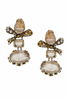 Iradj Moini Gold Bronze Crystal Rhinestone Bow Three Tier Geometric Drop Earrings