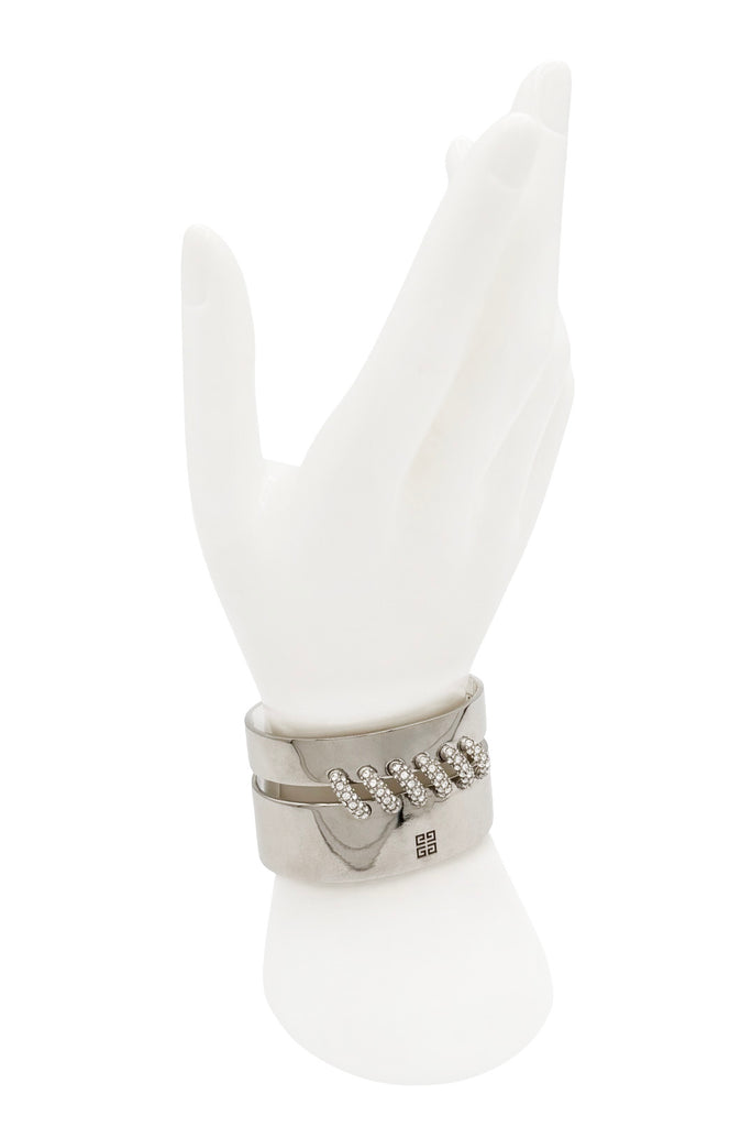 Givenchy Silver Pavé Crystal Links Logo Cuff Bracelet