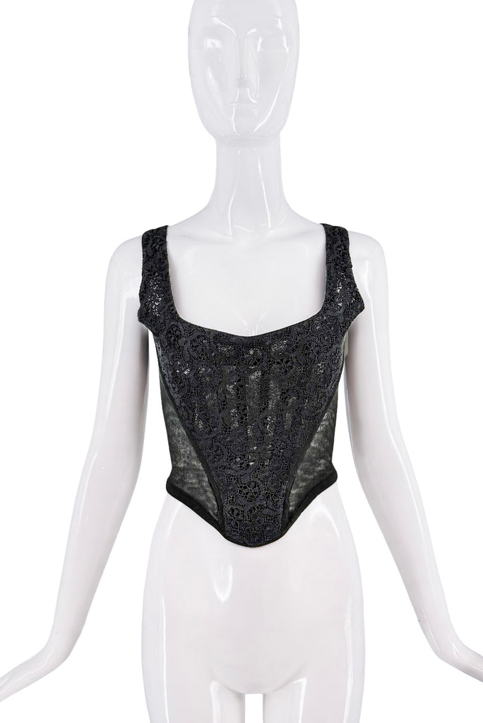 Vivienne Westwood Black Lace Sheer Cut Out Embellished Corset Top