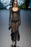 Dolce Gabbana Gown Dark Gray Black Sheer Corset Structured Silk Chiffon Asymmetric Hem Dress