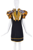 DSquared2 Black Brown Tiger Print Bow Puff Shoulder Accordion Chest Dress SS2017